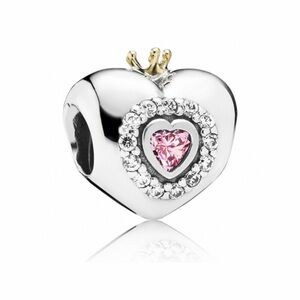 Retired Pandora Silver Heart Charm with Pink and Gold Accents